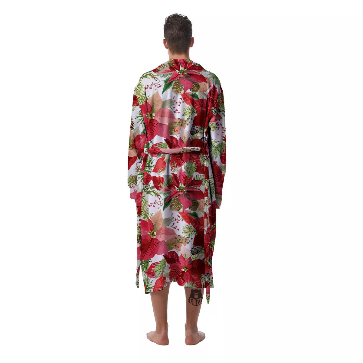 Flower Poinsettia Print Pattern Men's Robe-grizzshop