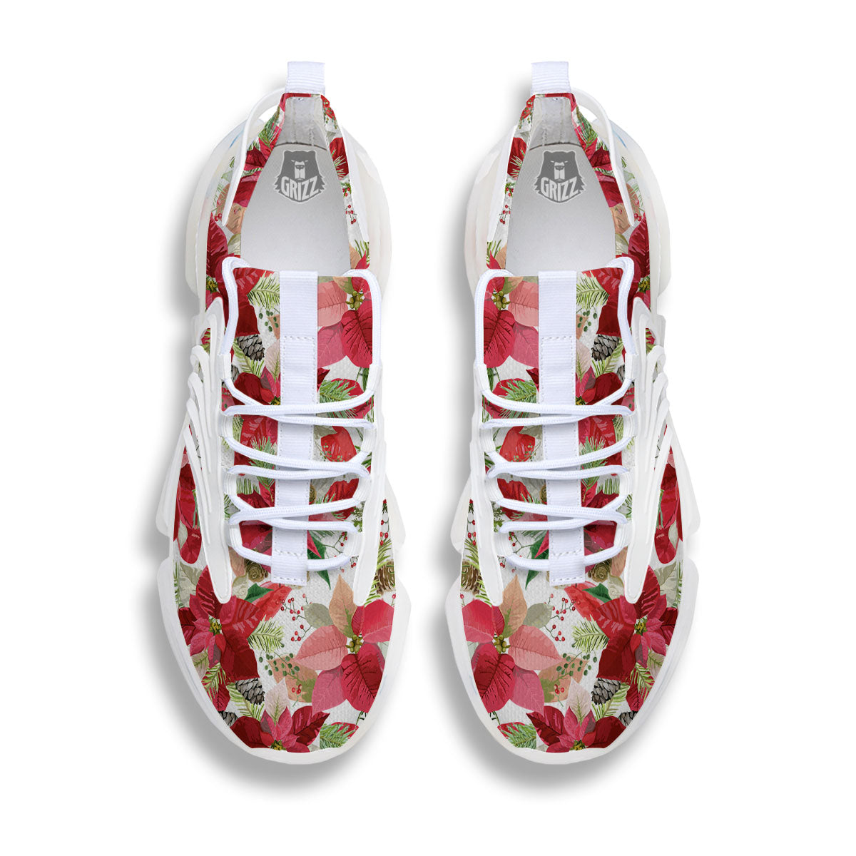 Flower Poinsettia Print Pattern White Gym Shoes-grizzshop