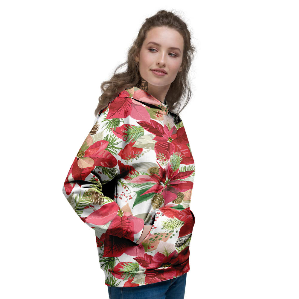 Flower Poinsettia Print Pattern Women's Hoodie-grizzshop