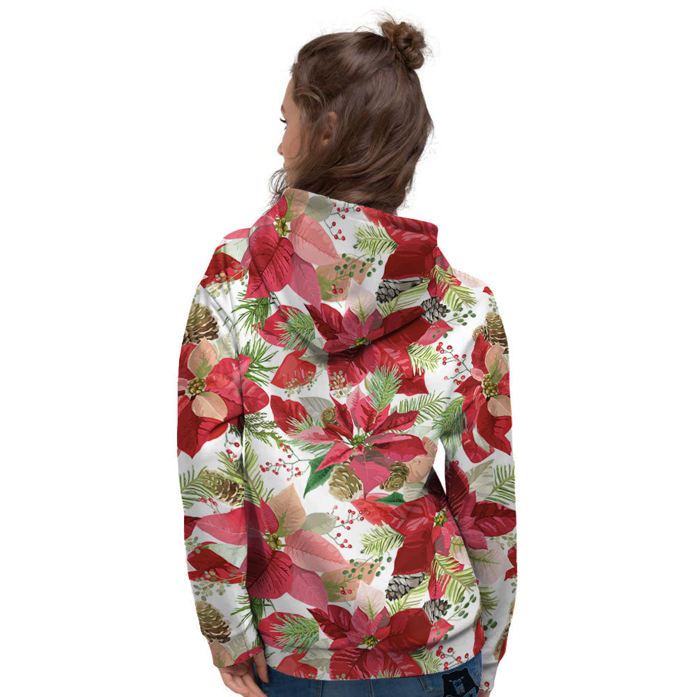 Flower Poinsettia Print Pattern Women's Hoodie-grizzshop