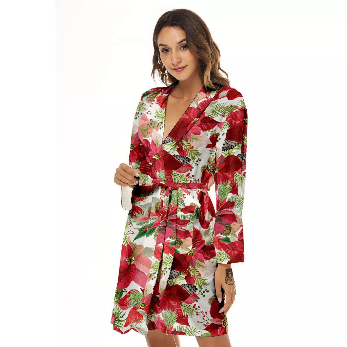 Flower Poinsettia Print Pattern Women's Robe-grizzshop