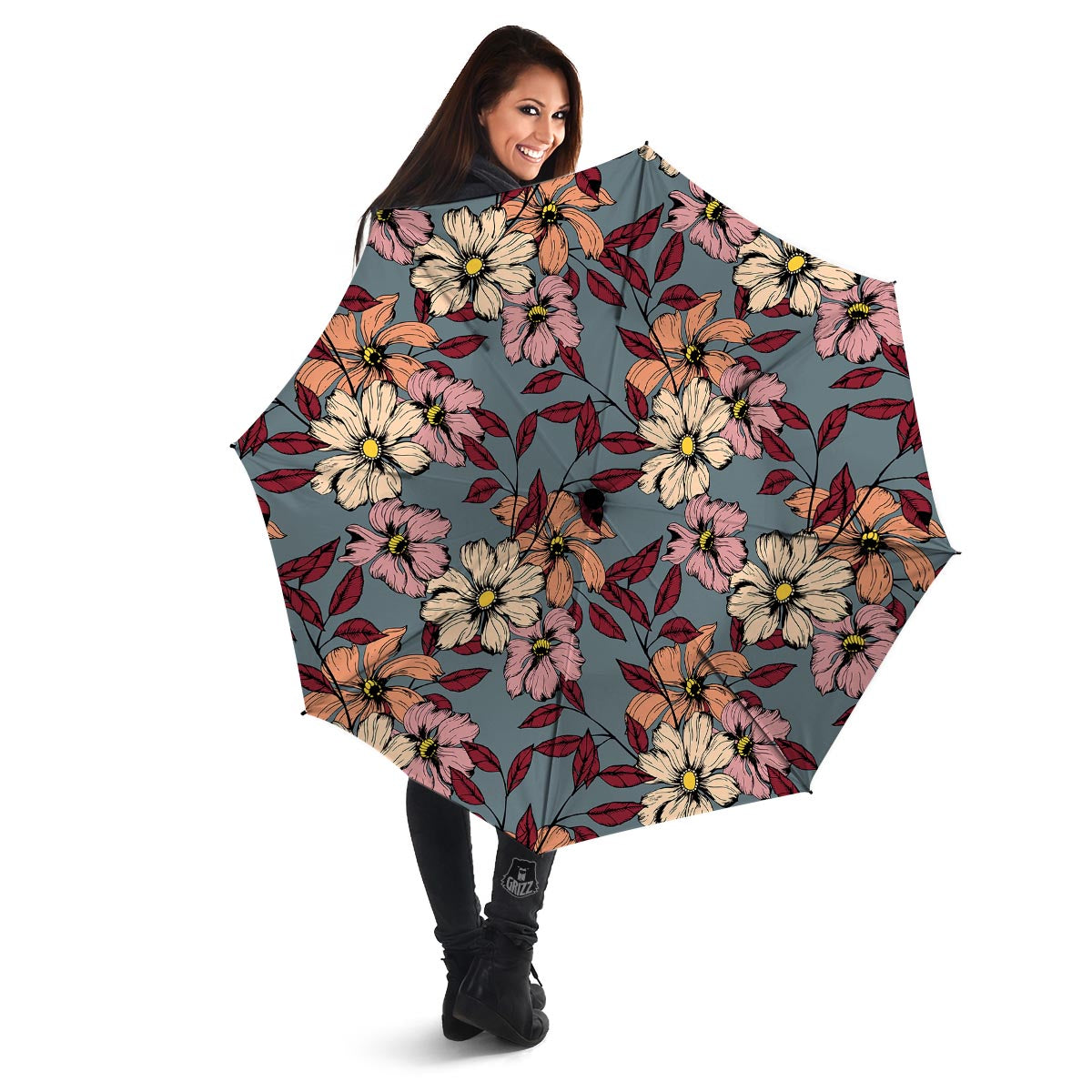 Flower Print Umbrella-grizzshop