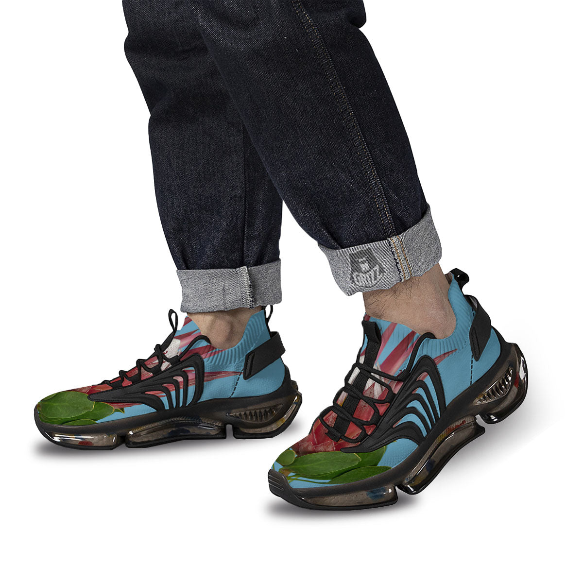 Flower Protea Print Black Gym Shoes-grizzshop