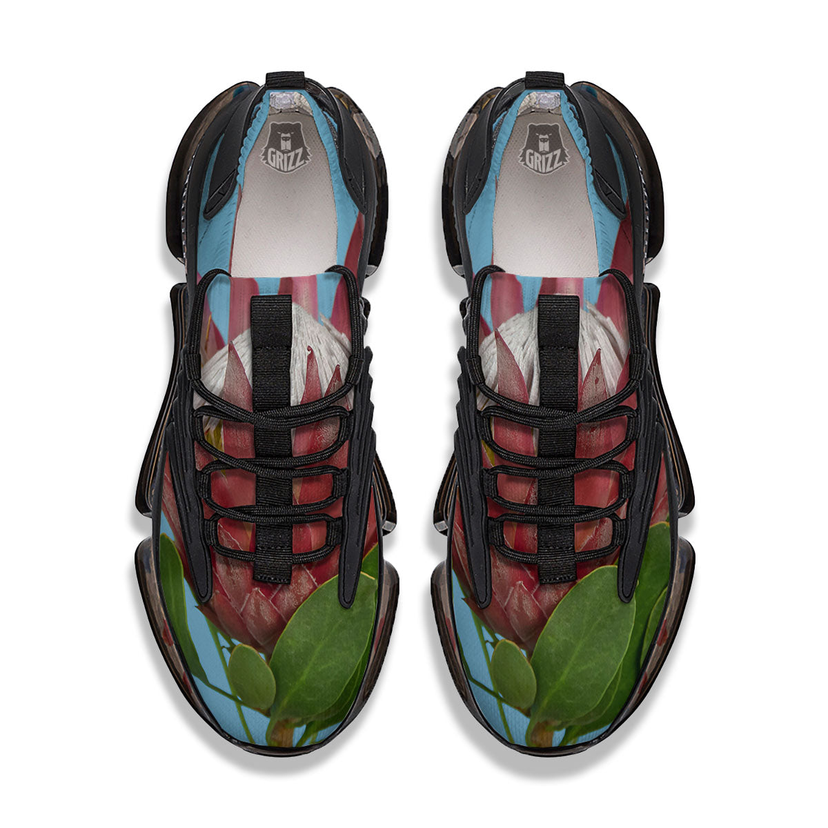 Flower Protea Print Black Gym Shoes-grizzshop