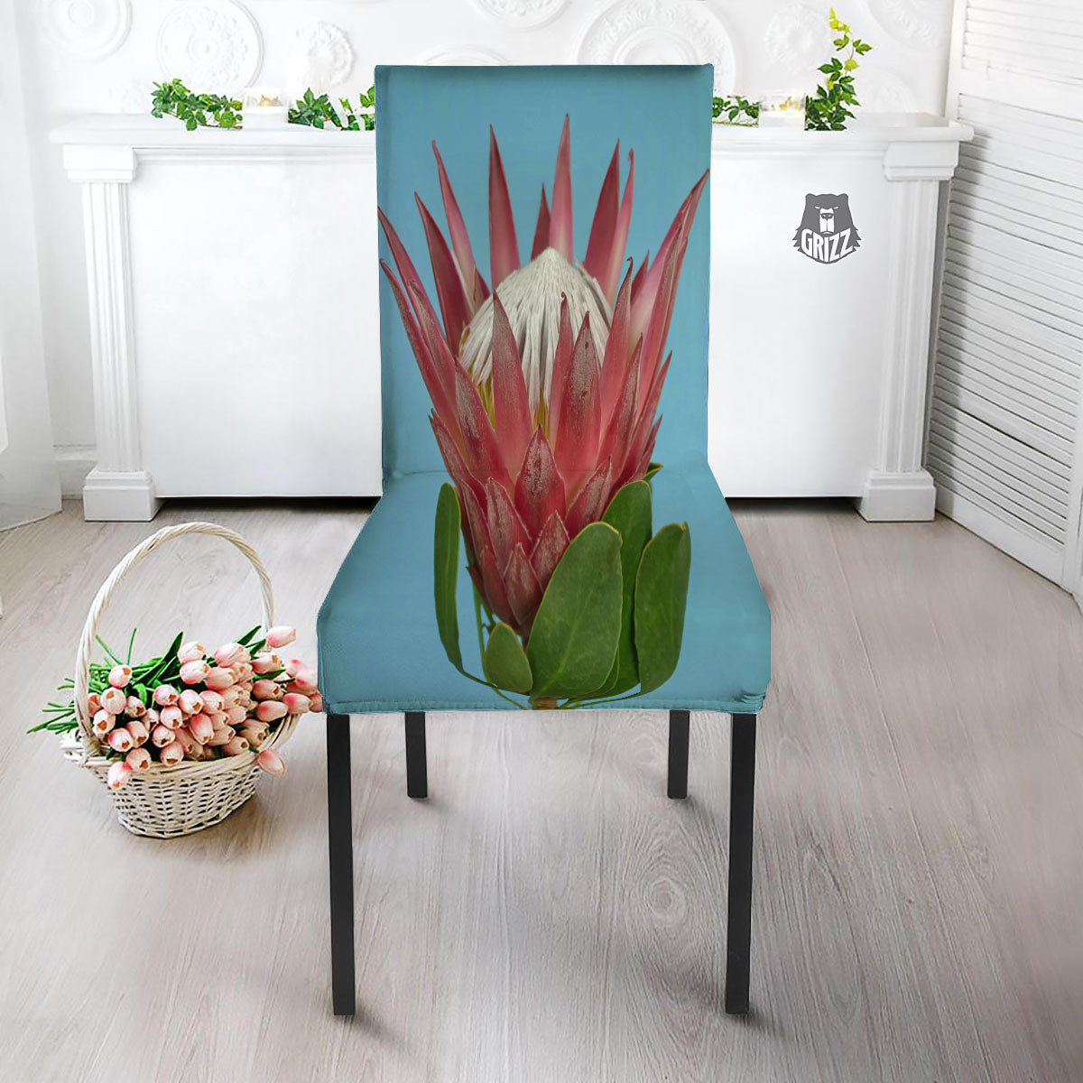 Flower Protea Print Dining Chair Slipcover-grizzshop