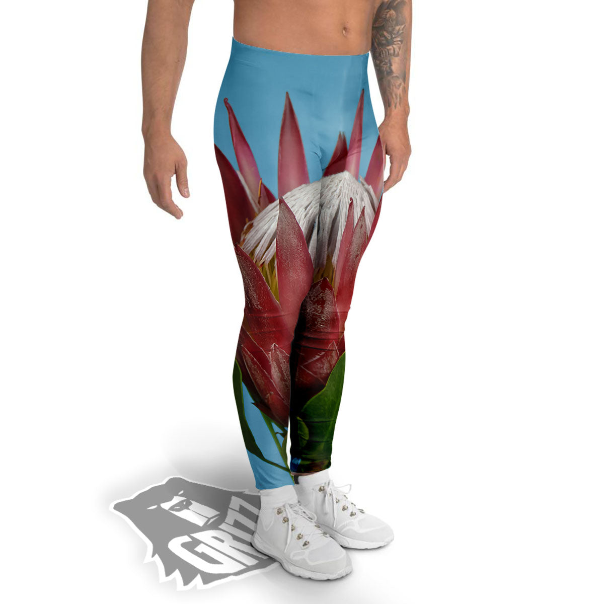 Flower Protea Print Men's Leggings-grizzshop