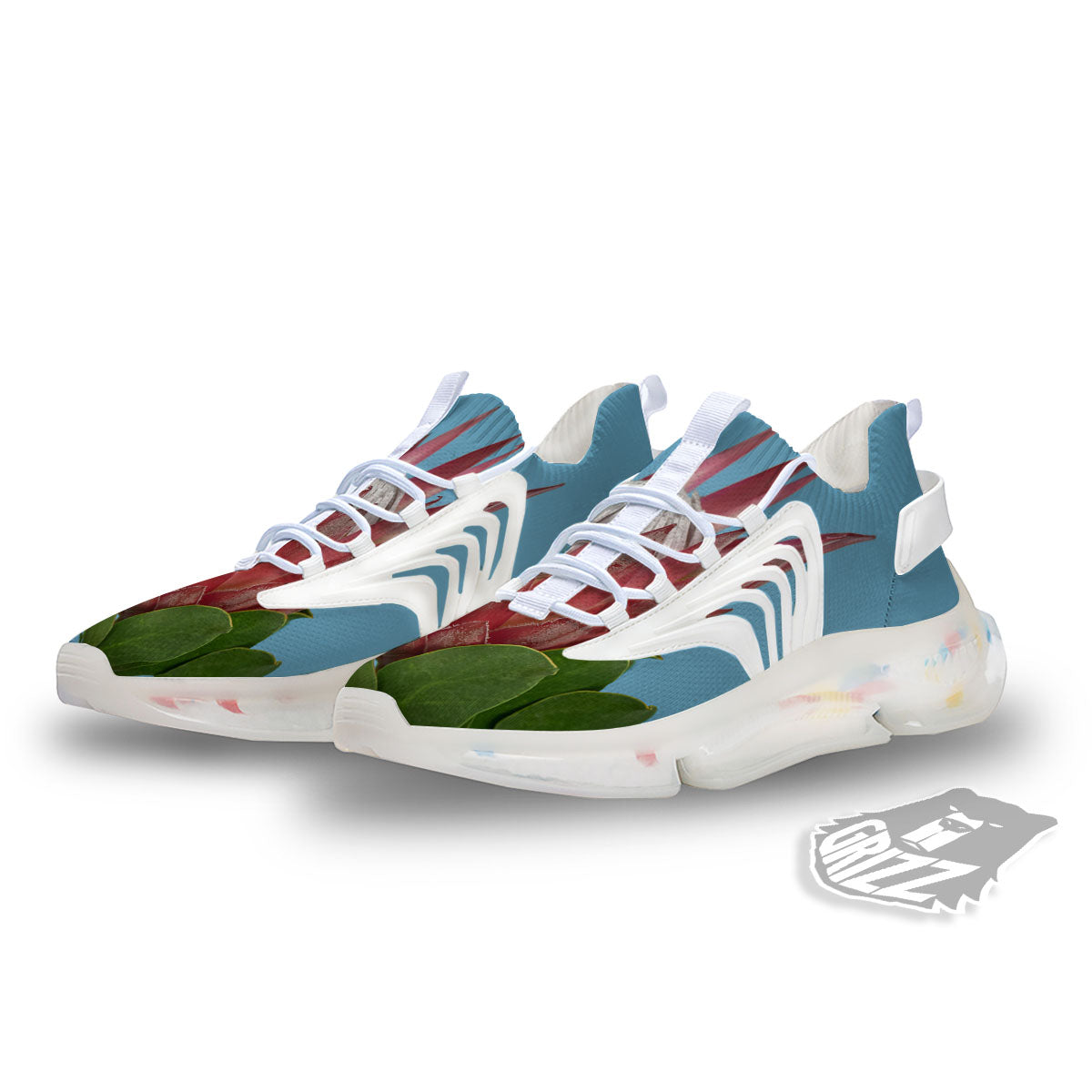 Flower Protea Print White Gym Shoes-grizzshop