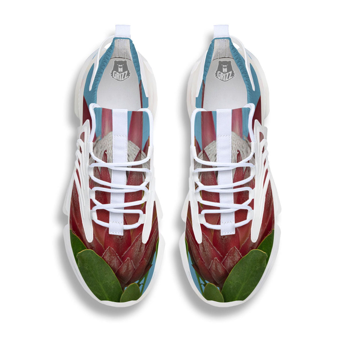 Flower Protea Print White Gym Shoes-grizzshop