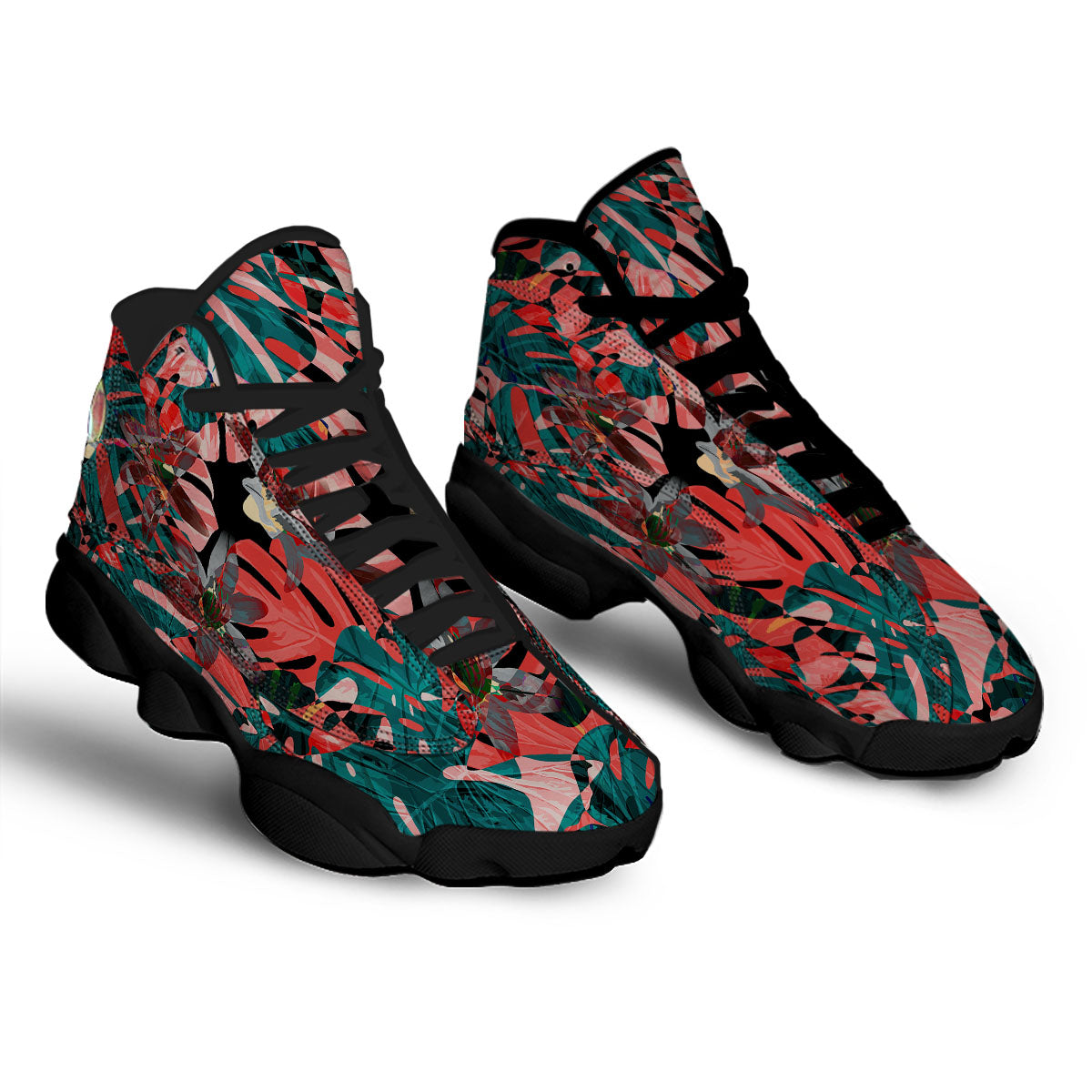 Flower Psychedelic Hawaiian Print Black Basketball Shoes-grizzshop