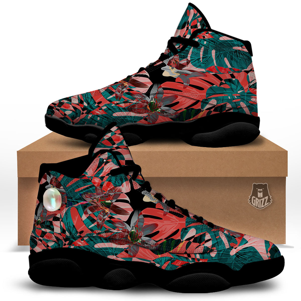 Flower Psychedelic Hawaiian Print Black Basketball Shoes-grizzshop