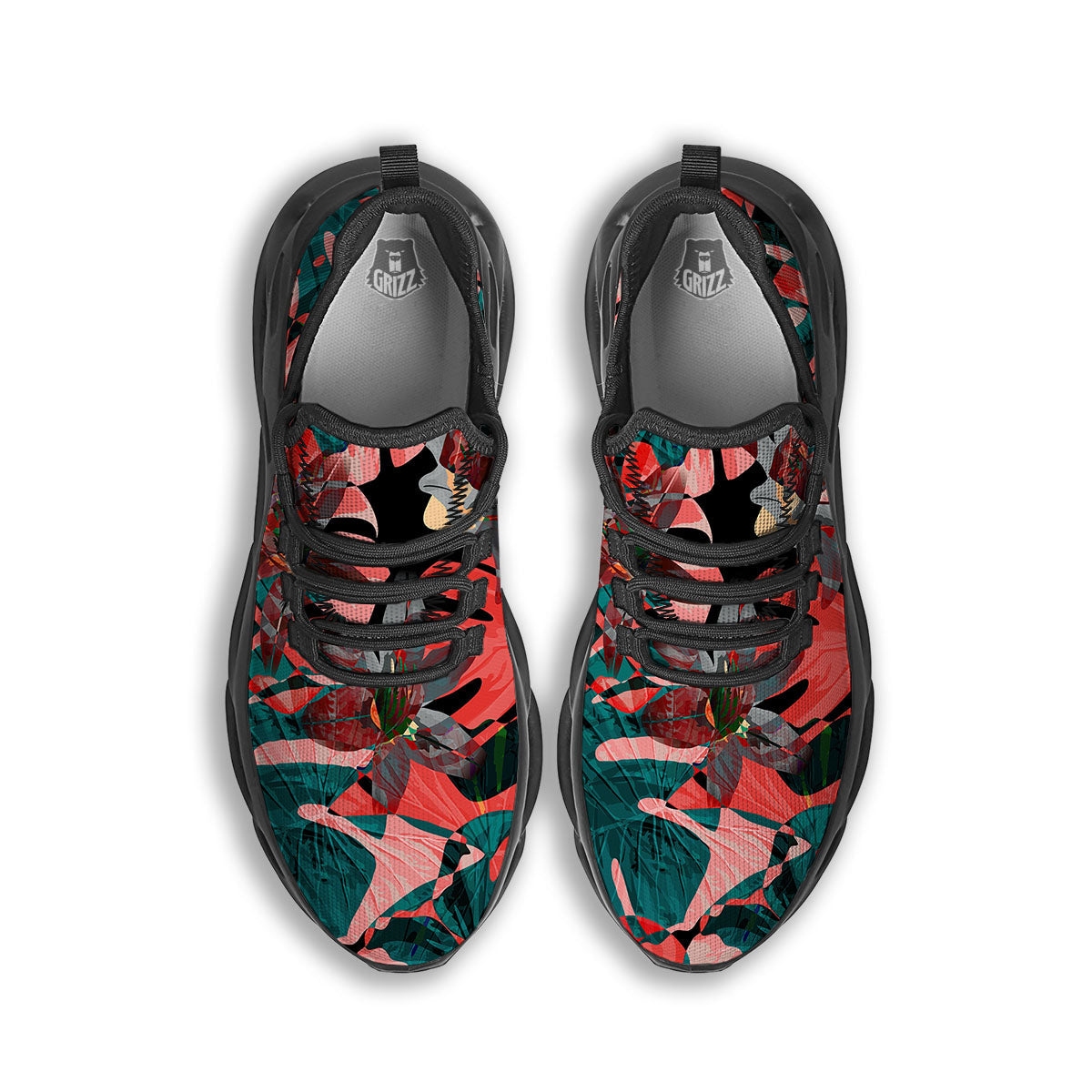 Flower Psychedelic Hawaiian Print Black Running Shoes-grizzshop