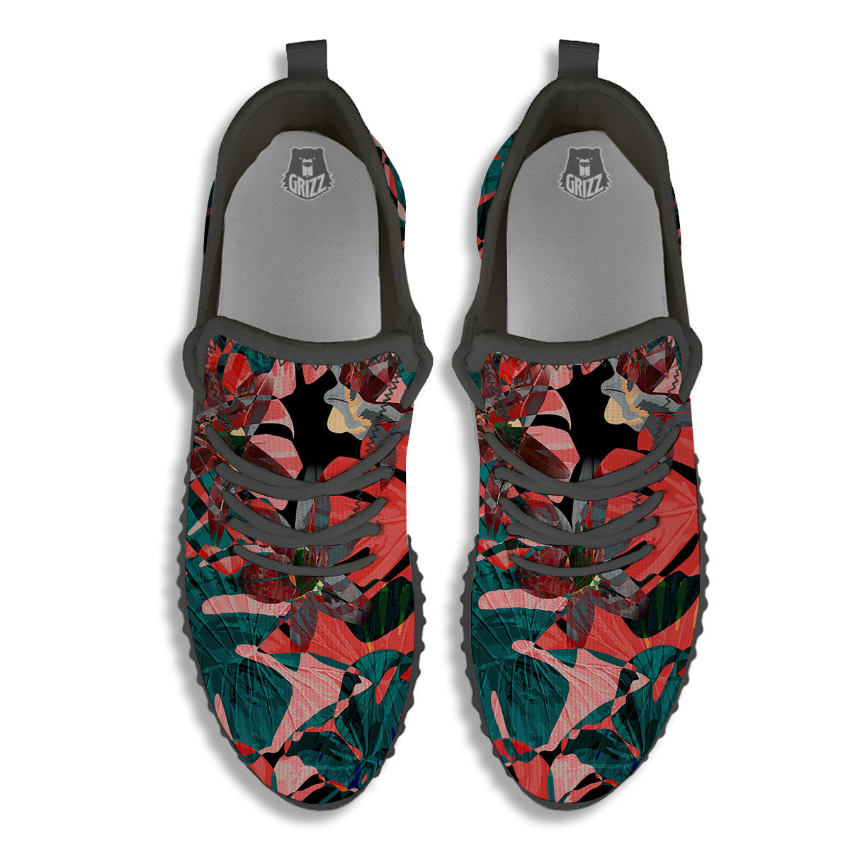 Flower Psychedelic Hawaiian Print Black Walking Shoes-grizzshop