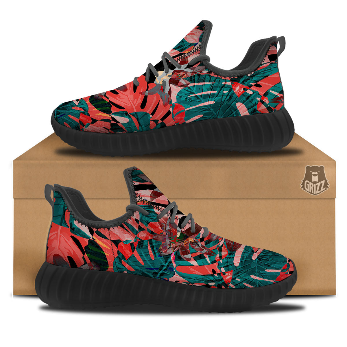 Flower Psychedelic Hawaiian Print Black Walking Shoes-grizzshop