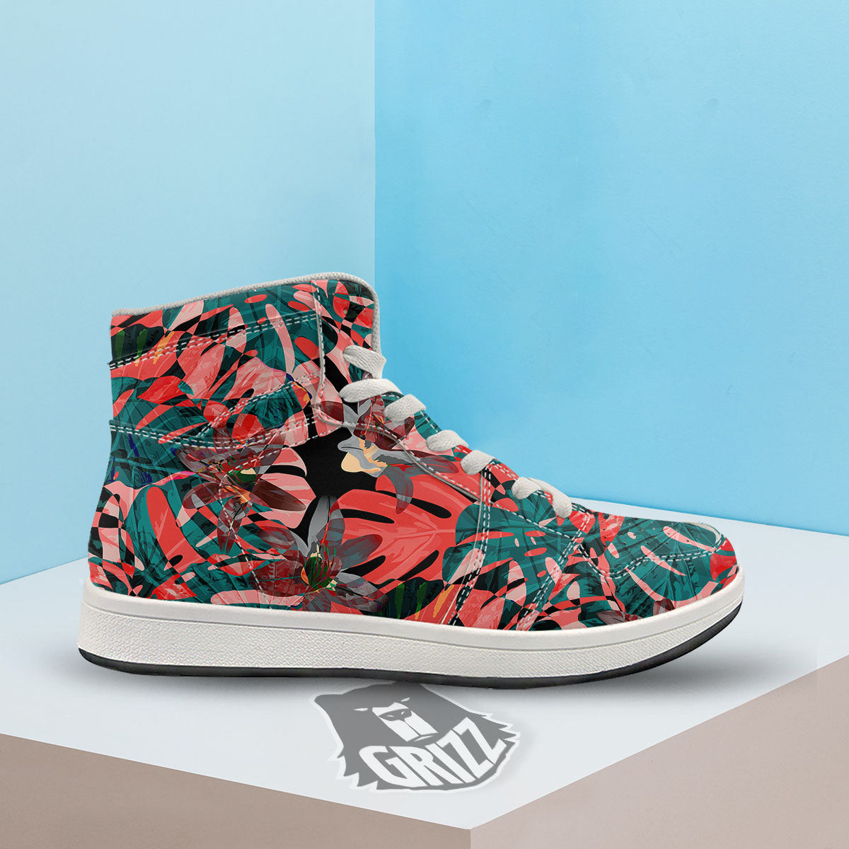 Flower Psychedelic Hawaiian Print High Top Sneakers-grizzshop