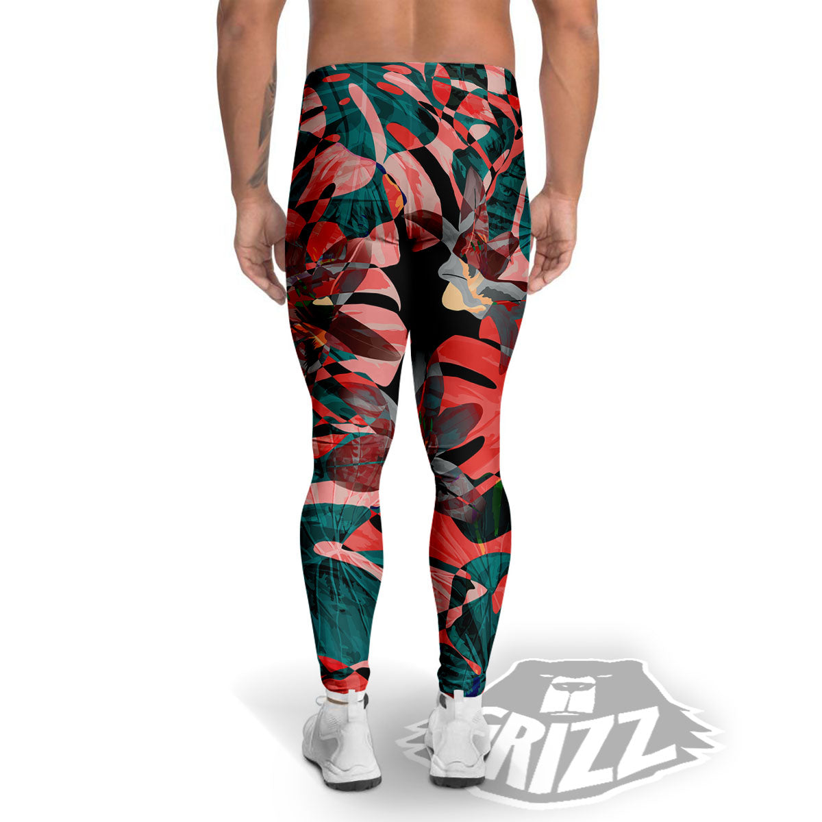 Flower Psychedelic Hawaiian Print Men's Leggings-grizzshop