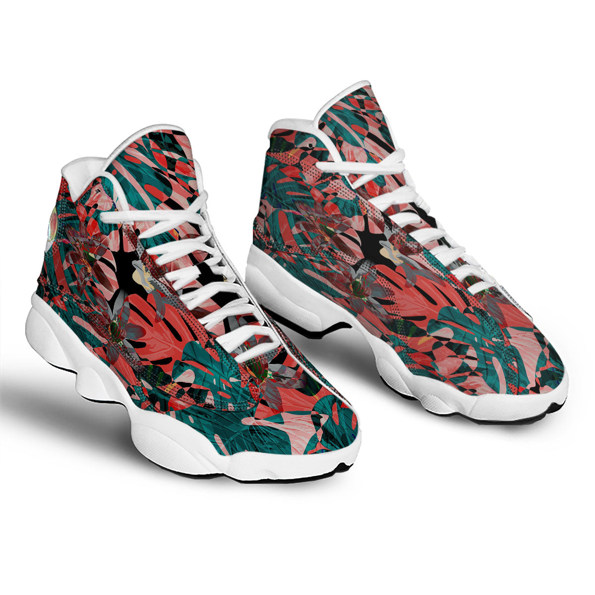 Flower Psychedelic Hawaiian Print White Basketball Shoes-grizzshop