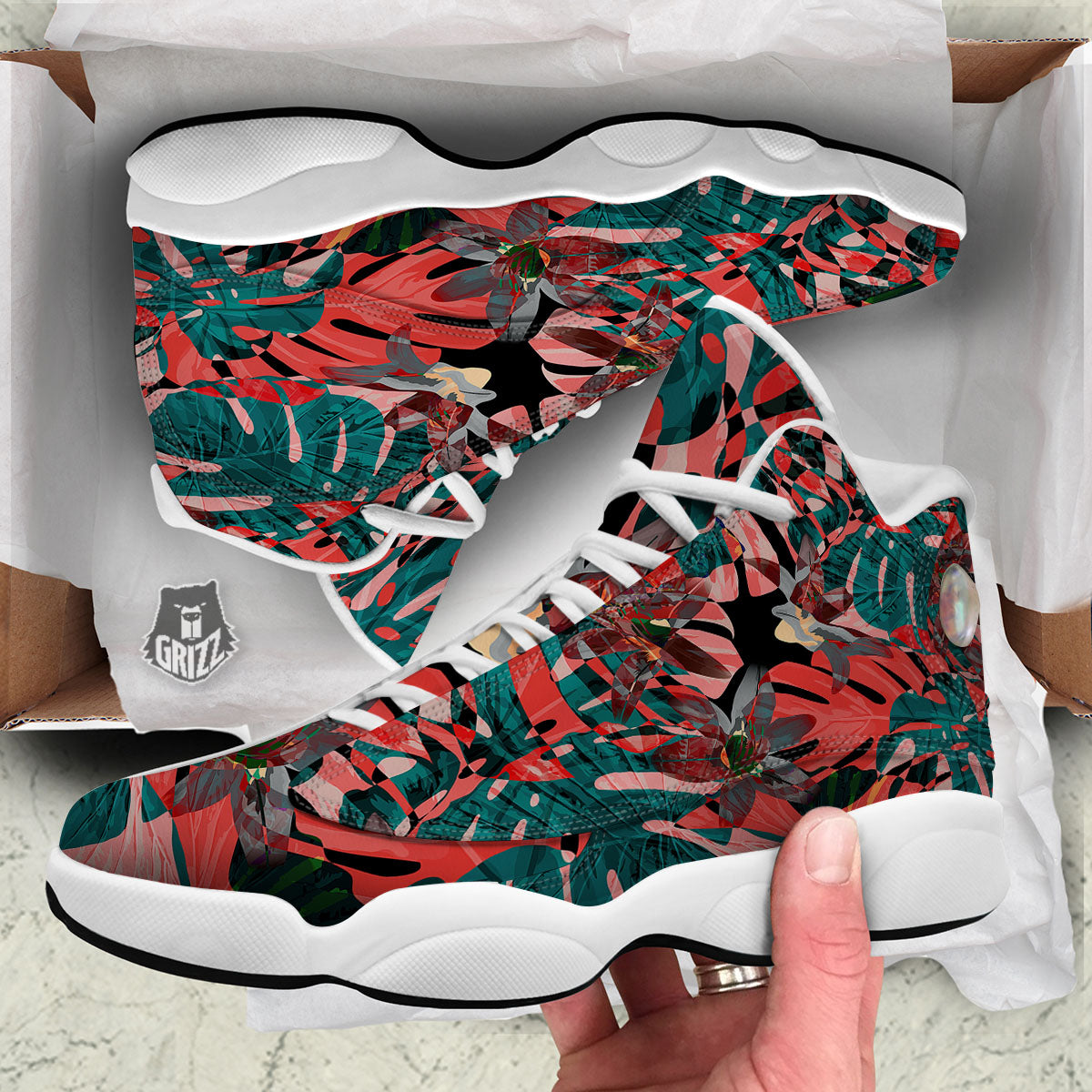 Flower Psychedelic Hawaiian Print White Basketball Shoes-grizzshop