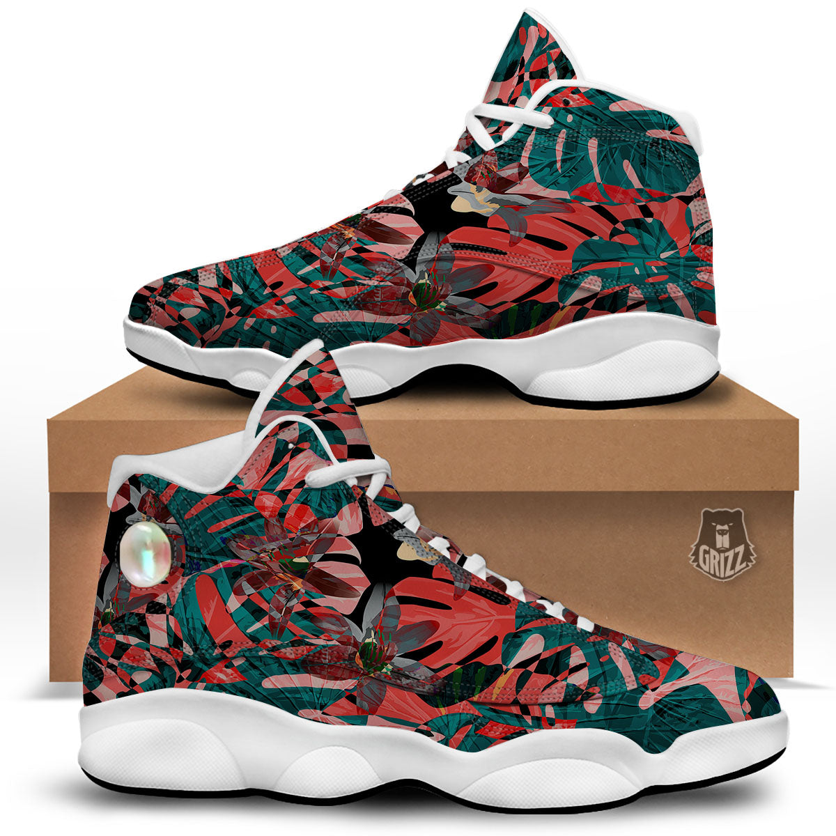 Flower Psychedelic Hawaiian Print White Basketball Shoes-grizzshop