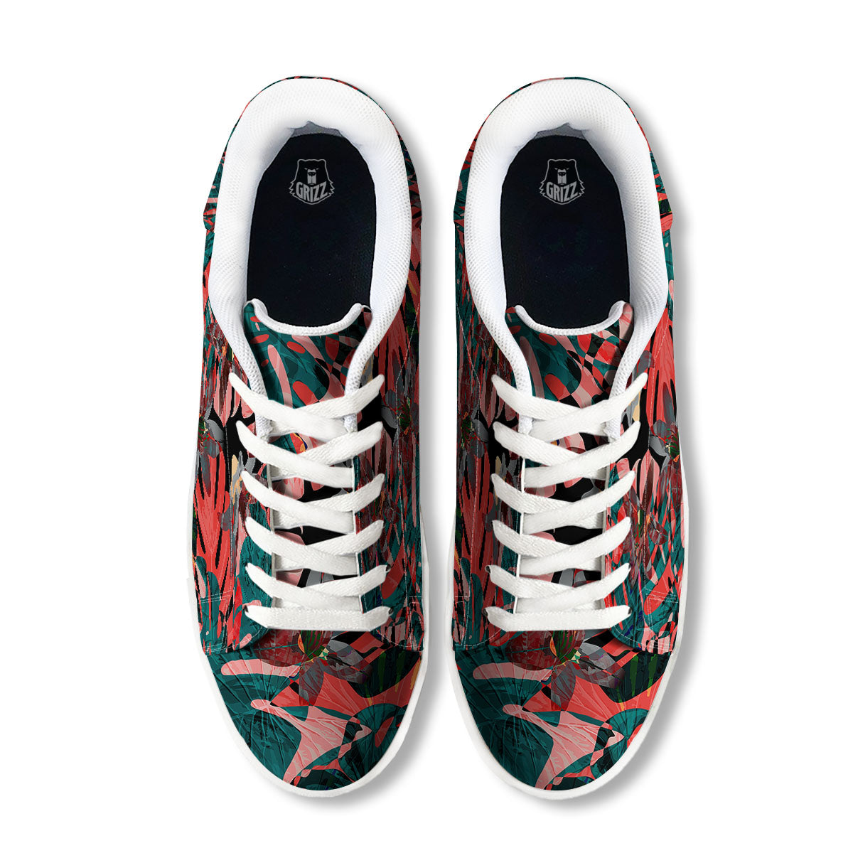 Flower Psychedelic Hawaiian Print White Low Top Sneakers-grizzshop