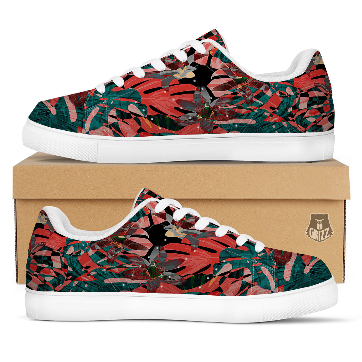 Flower Psychedelic Hawaiian Print White Low Top Sneakers-grizzshop