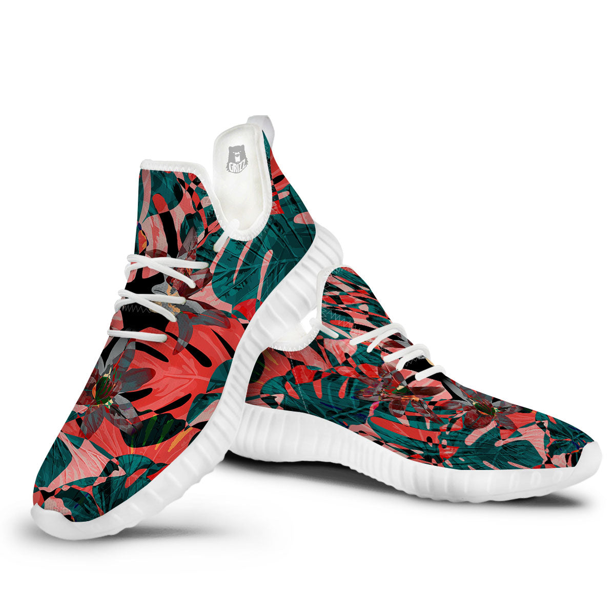 Flower Psychedelic Hawaiian Print White Walking Shoes-grizzshop