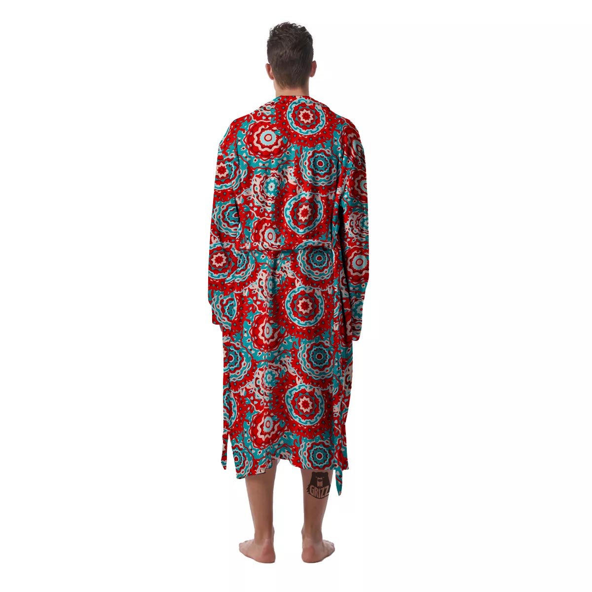 Flower Red Boho Print Pattern Men's Robe-grizzshop