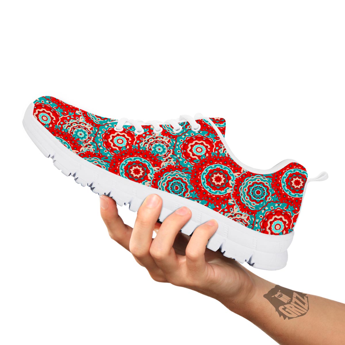 Flower Red Boho Print Pattern White Sneaker-grizzshop