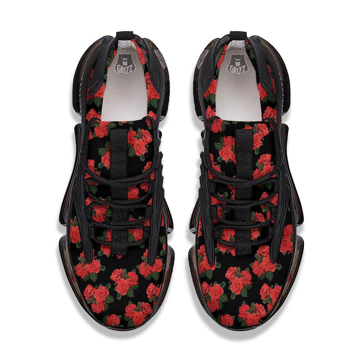 Flower Red Rose Print Pattern Black Gym Shoes-grizzshop