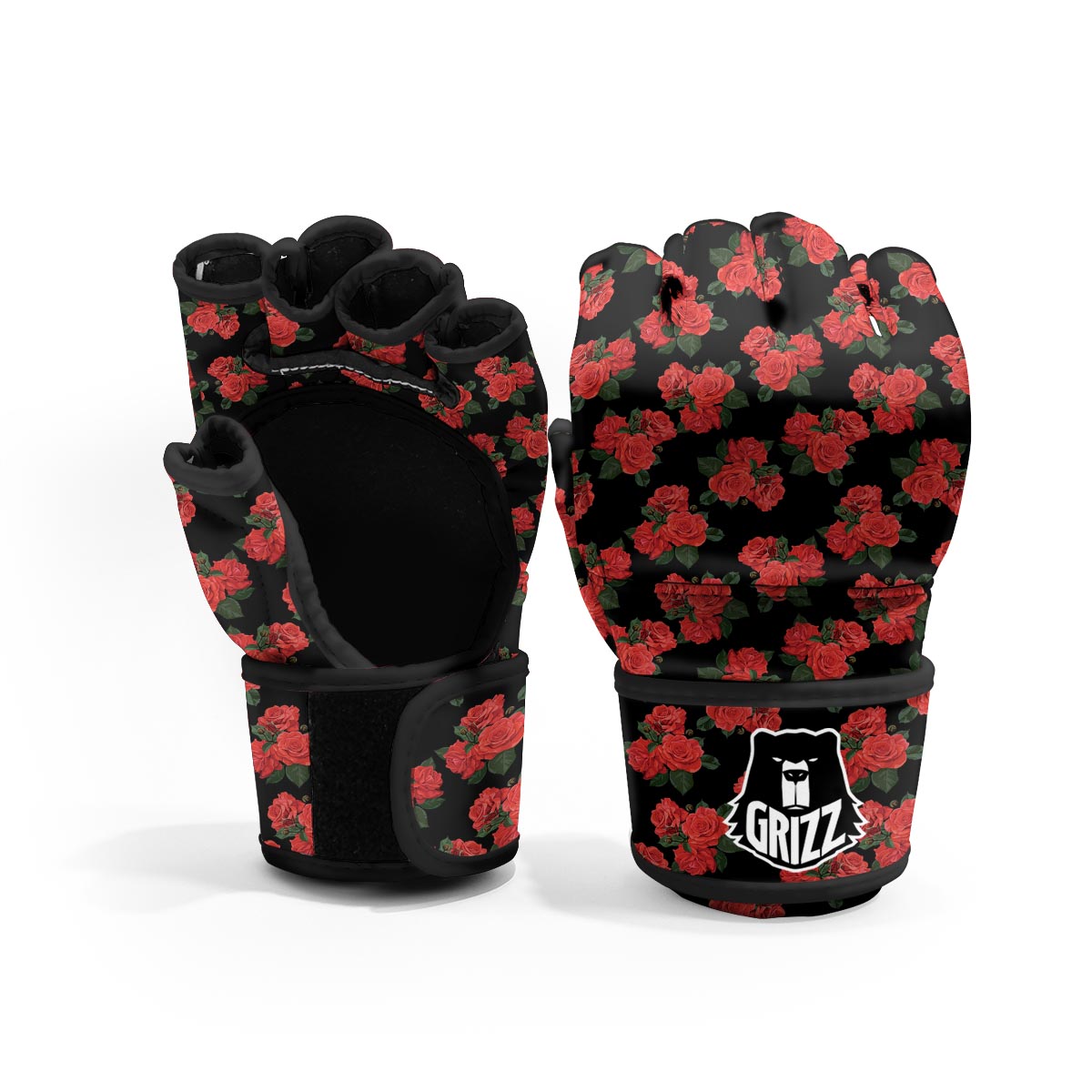 Flower Red Rose Print Pattern MMA Gloves-grizzshop