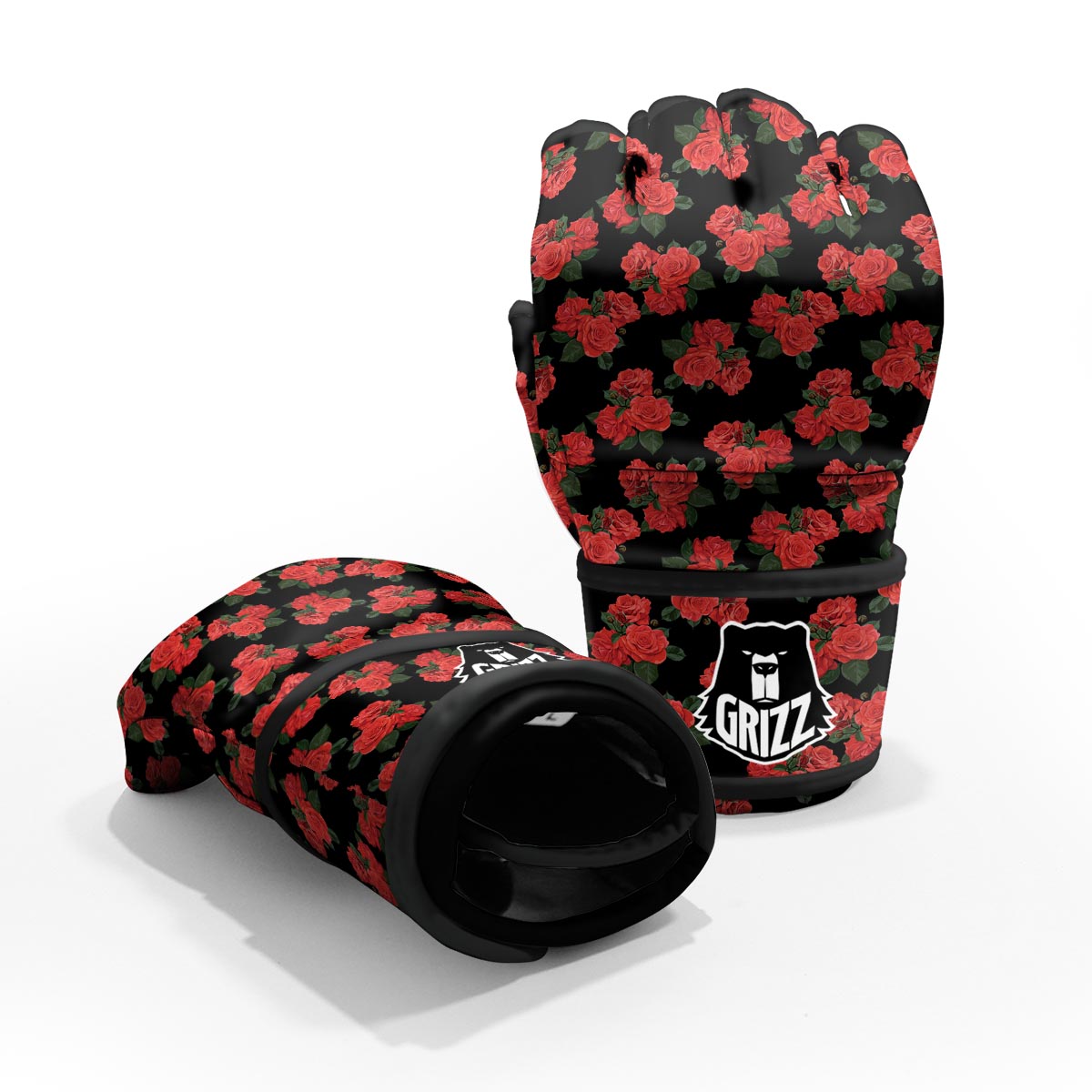 Flower Red Rose Print Pattern MMA Gloves-grizzshop
