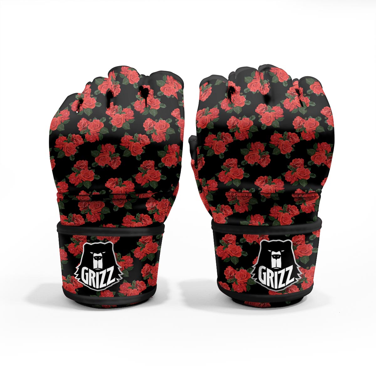 Flower Red Rose Print Pattern MMA Gloves-grizzshop