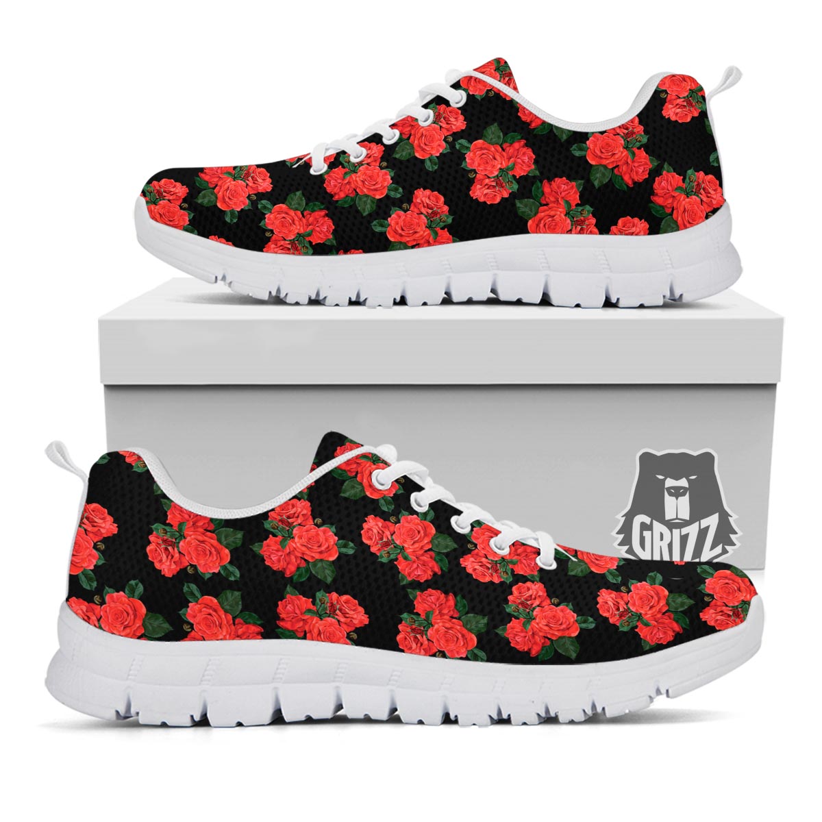 Flower Red Rose Print Pattern White Sneaker-grizzshop
