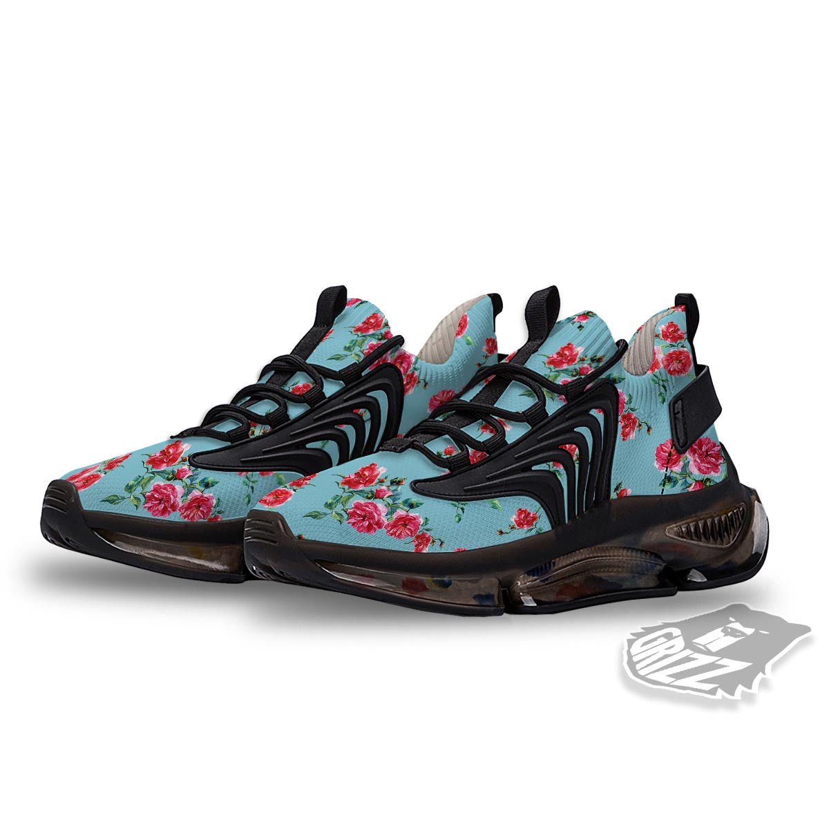 Flower Roses Floral Print Pattern Black Gym Shoes-grizzshop