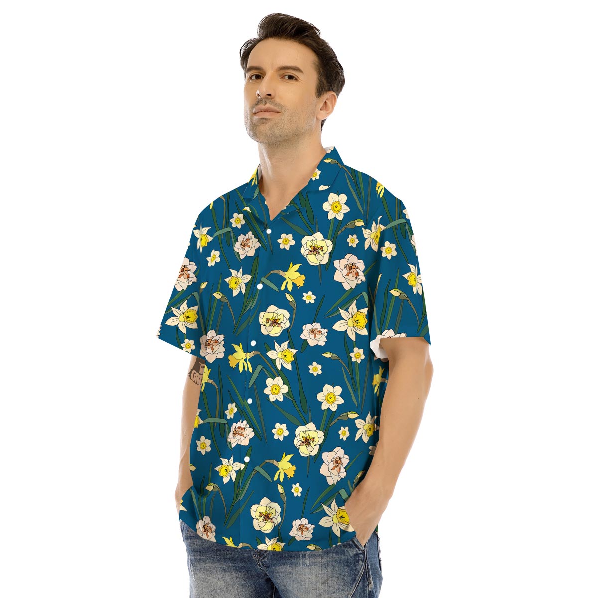 Flower Spring Daffodil Print Pattern Men's Hawaiian Shirt-grizzshop