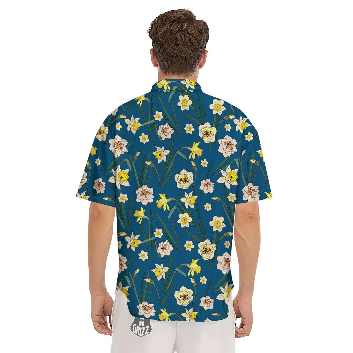 Flower Spring Daffodil Print Pattern Men's Short Sleeve Shirts-grizzshop