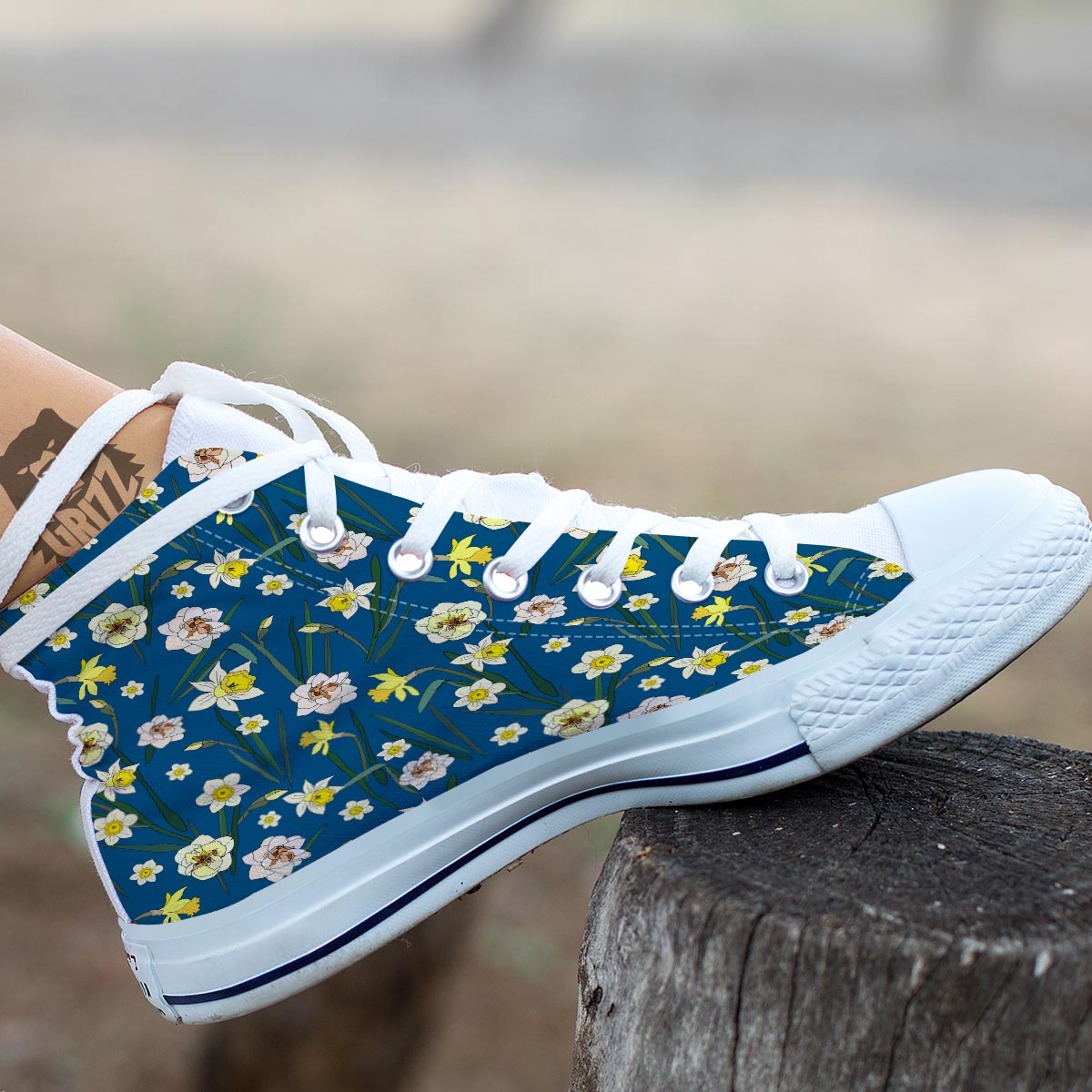 Flower Spring Daffodil Print Pattern White High Top Shoes-grizzshop