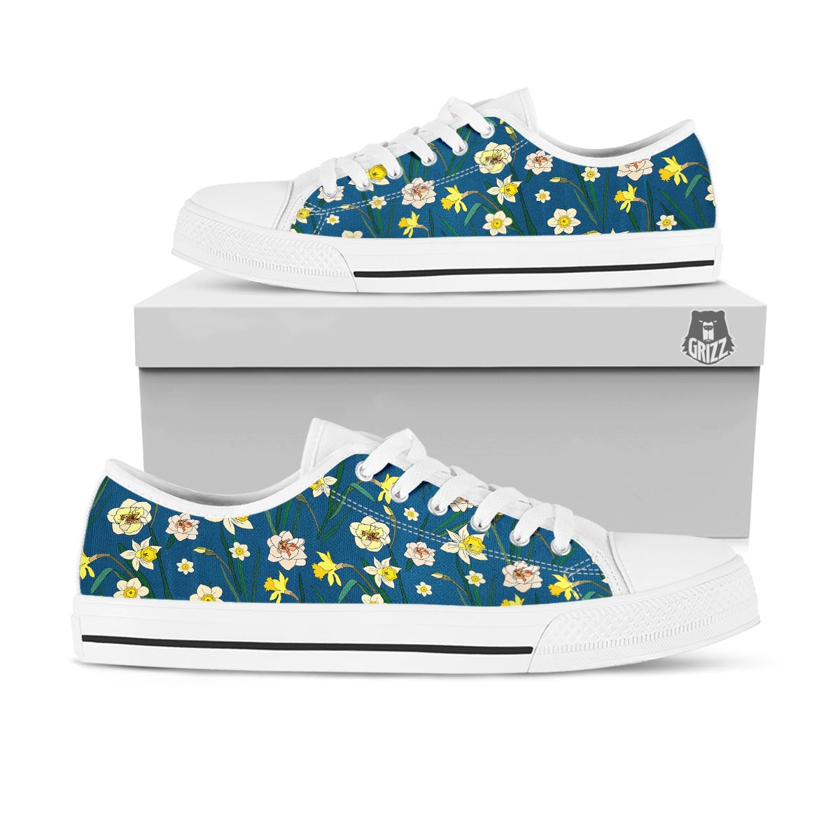 Flower Spring Daffodil Print Pattern White Low Top Shoes-grizzshop