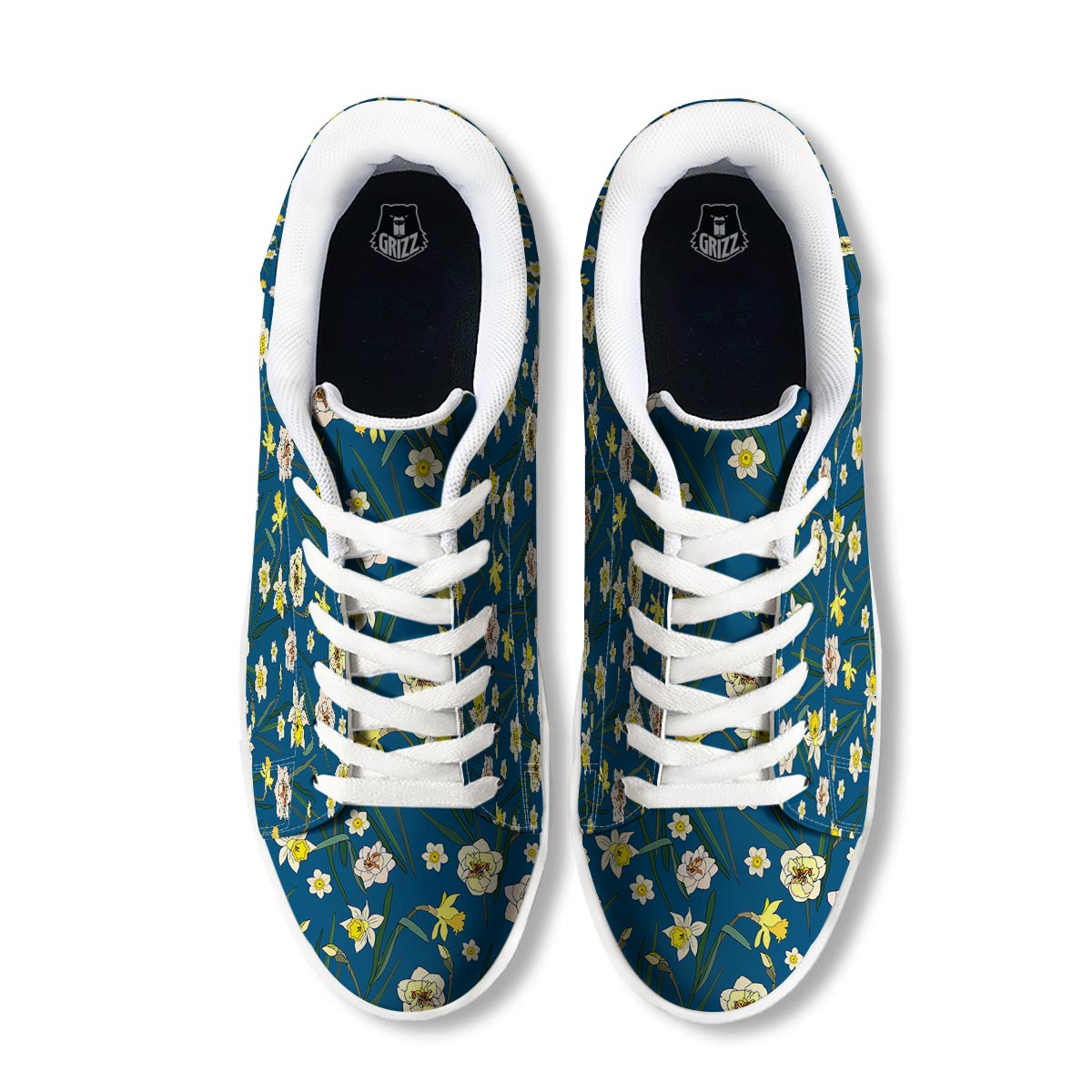 Flower Spring Daffodil Print Pattern White Low Top Sneakers-grizzshop