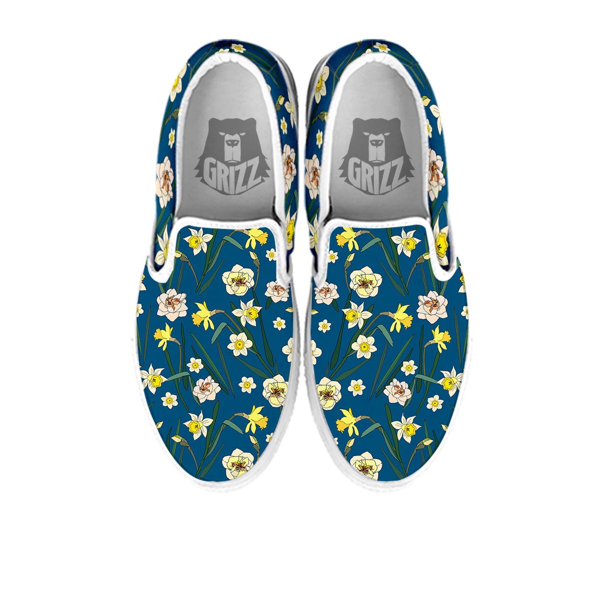 Flower Spring Daffodil Print Pattern White Slip On Shoes-grizzshop