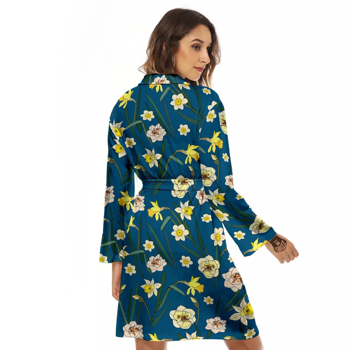 Flower Spring Daffodil Print Pattern Women's Robe-grizzshop