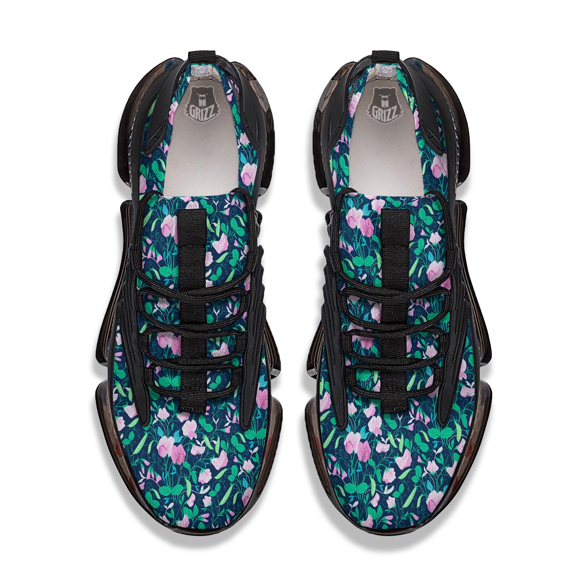 Flower Sweet Pea Print Pattern Black Gym Shoes-grizzshop