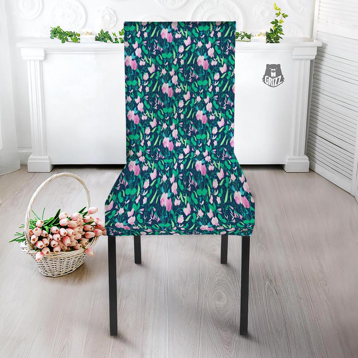 Flower Sweet Pea Print Pattern Dining Chair Slipcover-grizzshop