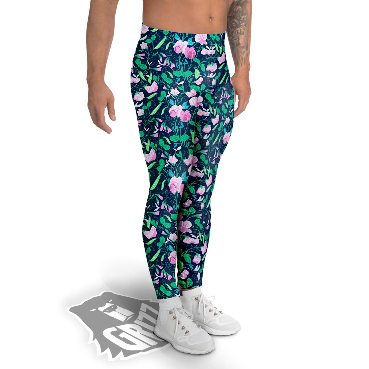 Flower Sweet Pea Print Pattern Men's Leggings-grizzshop