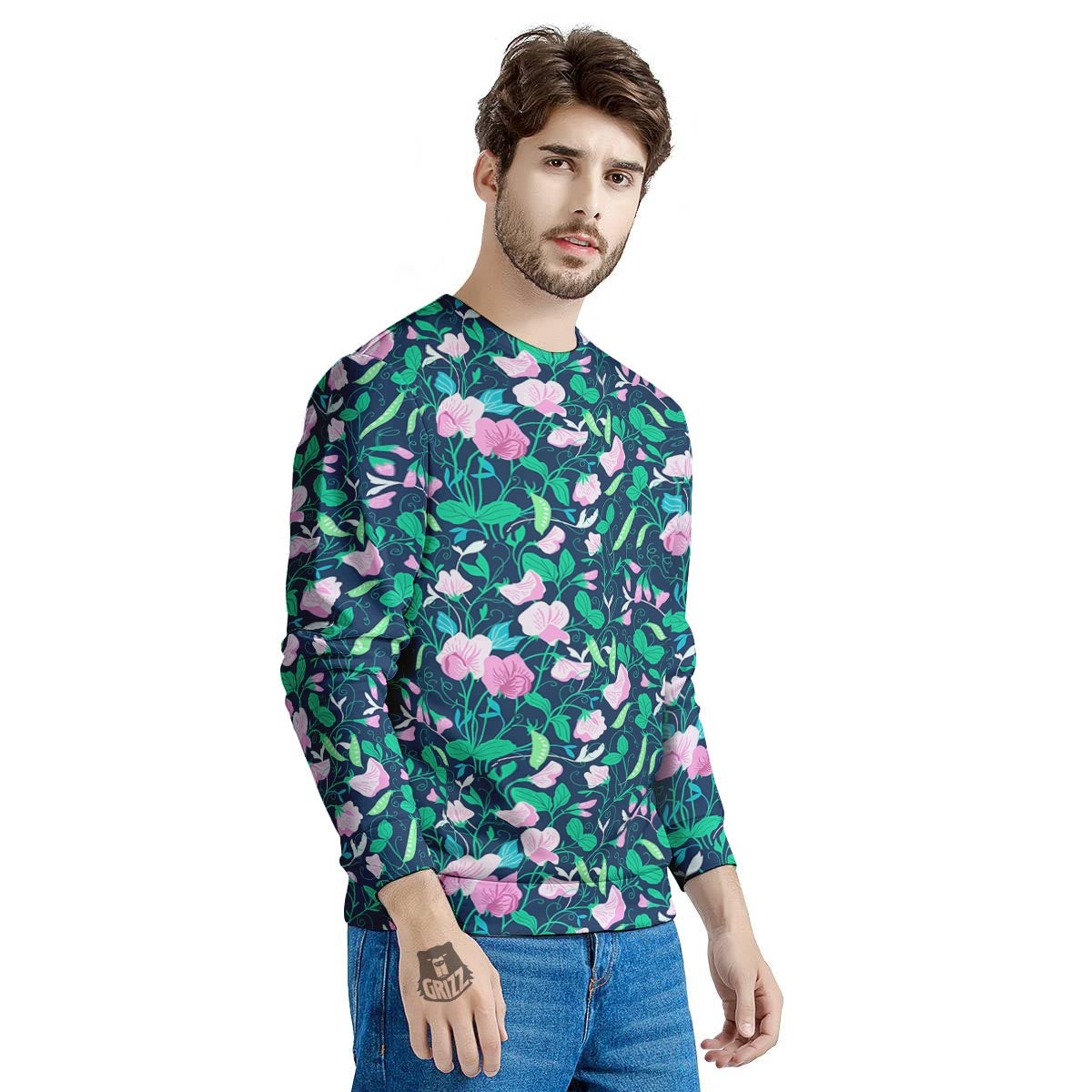 Flower Sweet Pea Print Pattern Men's Sweatshirt-grizzshop