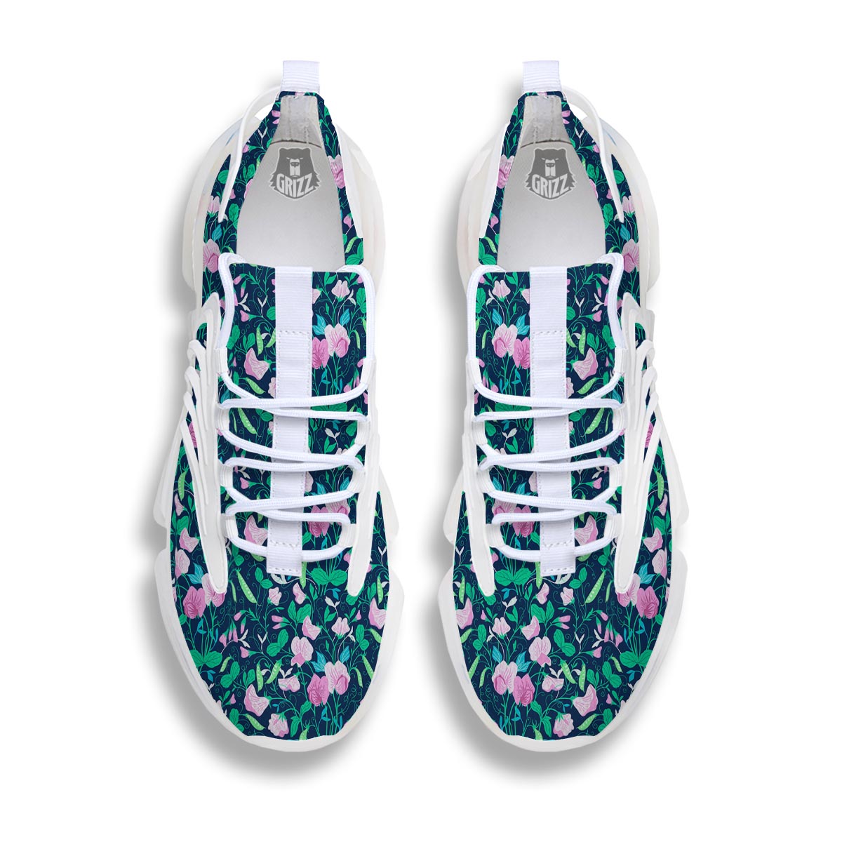 Flower Sweet Pea Print Pattern White Gym Shoes-grizzshop