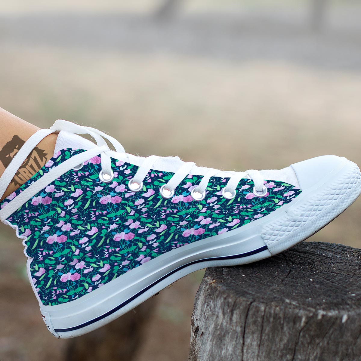 Flower Sweet Pea Print Pattern White High Top Shoes-grizzshop