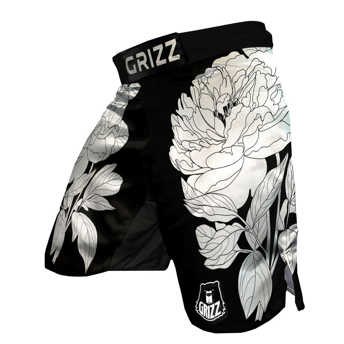 Flower White And Black Print MMA Shorts-grizzshop