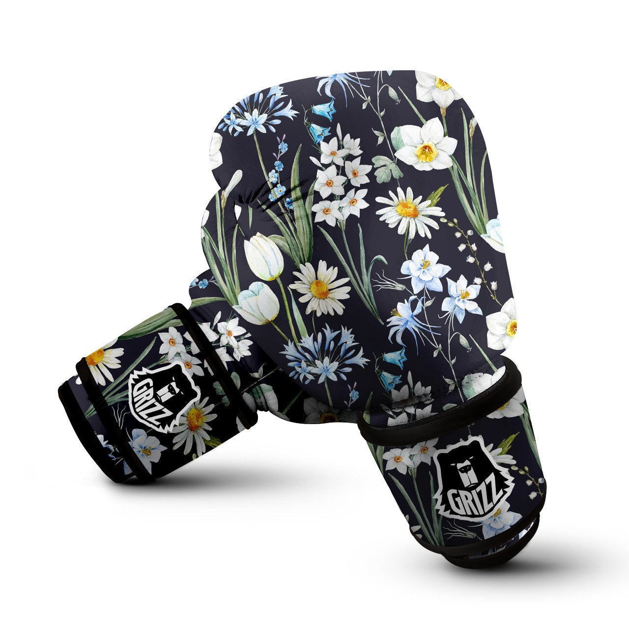 Flower White Daffodil Print Pattern Boxing Gloves-grizzshop