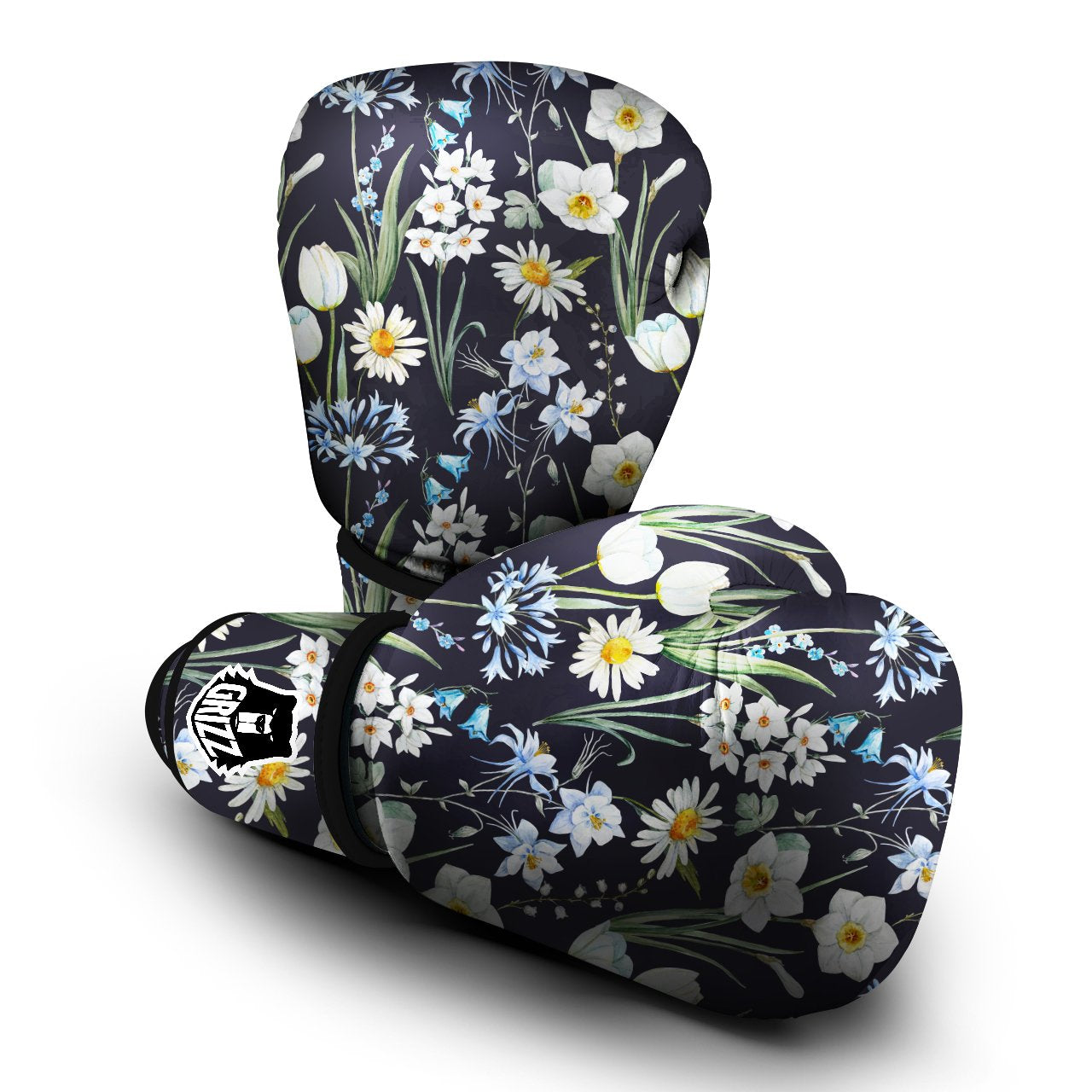 Flower White Daffodil Print Pattern Boxing Gloves-grizzshop