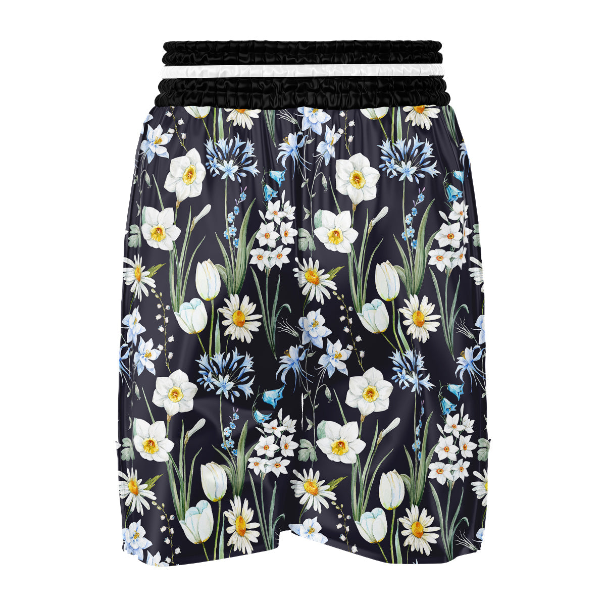 Flower White Daffodil Print Pattern Boxing Shorts-grizzshop